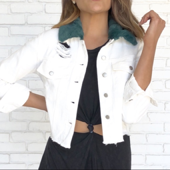 white denim jacket with fur collar
